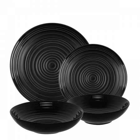 Porzellan-Set schwarz gloss 19 tlg. - Gaya RGB Spiral